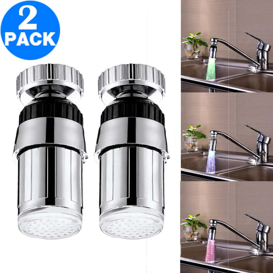2 X Kitchen 360 Degree Swivel 3 Colours Temperature Sensitive Sink Water Faucet with LED Light Style 2