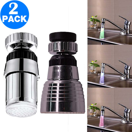 2 X Kitchen 360 Degree Swivel 3 Colours Temperature Sensitive Sink Water Faucet with LED Light Style 1 nad Style 2