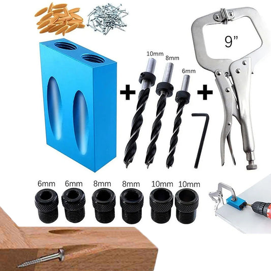 15 Degree Angle Hole Locator Self Centering Dowelling Jig Woodworking Puncher Set Tools with 6 MM 8MM 10MM Drill Bits and Clamp