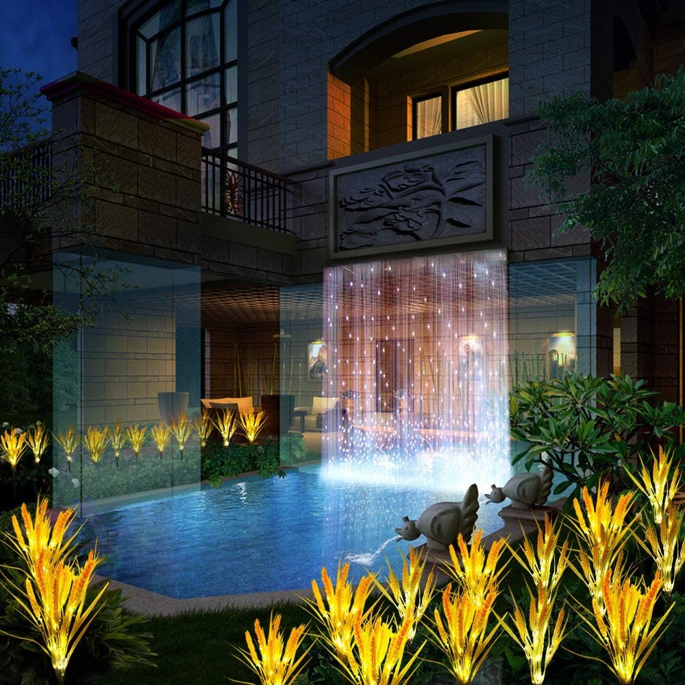 4 X 12LED Outdoor Solar Powered Light Simulation Wheat Lamp One Mode Garden Detection Lamp