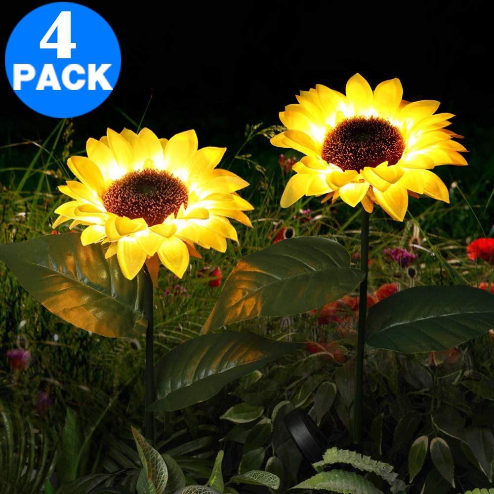 4 X 8LED Solar Powered Garden Decorations Lights Simulation Sunflower Decoration Lamp for Backyard Garden