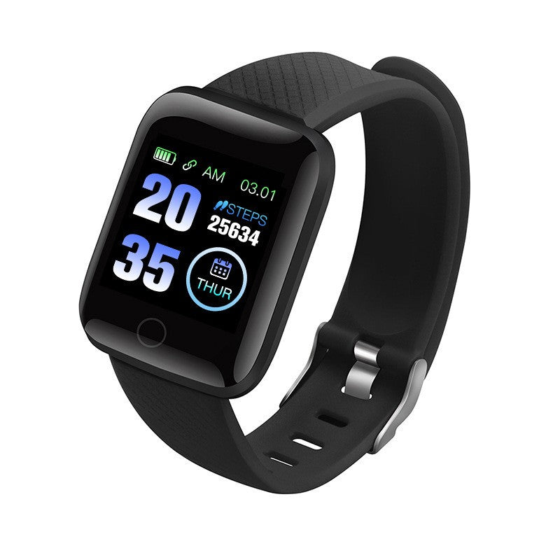 1Pc 116plus Smart Watch Sports Fitness Tracker with Heart Rate Monitor - Black