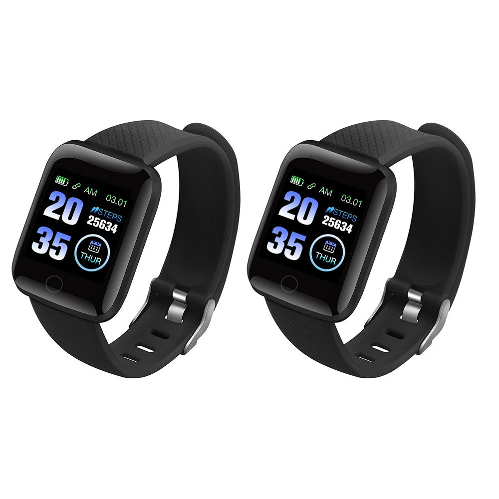 2Pcs 116plus Smart Watch Sports Fitness Tracker with Heart Rate Monitor - Black