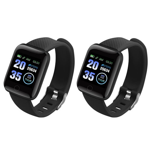 2Pcs 116plus Smart Watch Sports Fitness Tracker with Heart Rate Monitor - Black