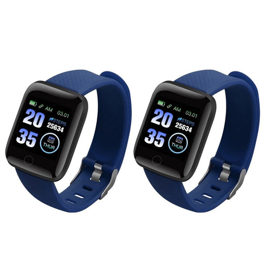 2Pcs 116plus Smart Watch Sports Fitness Tracker with Heart Rate Monitor - Blue