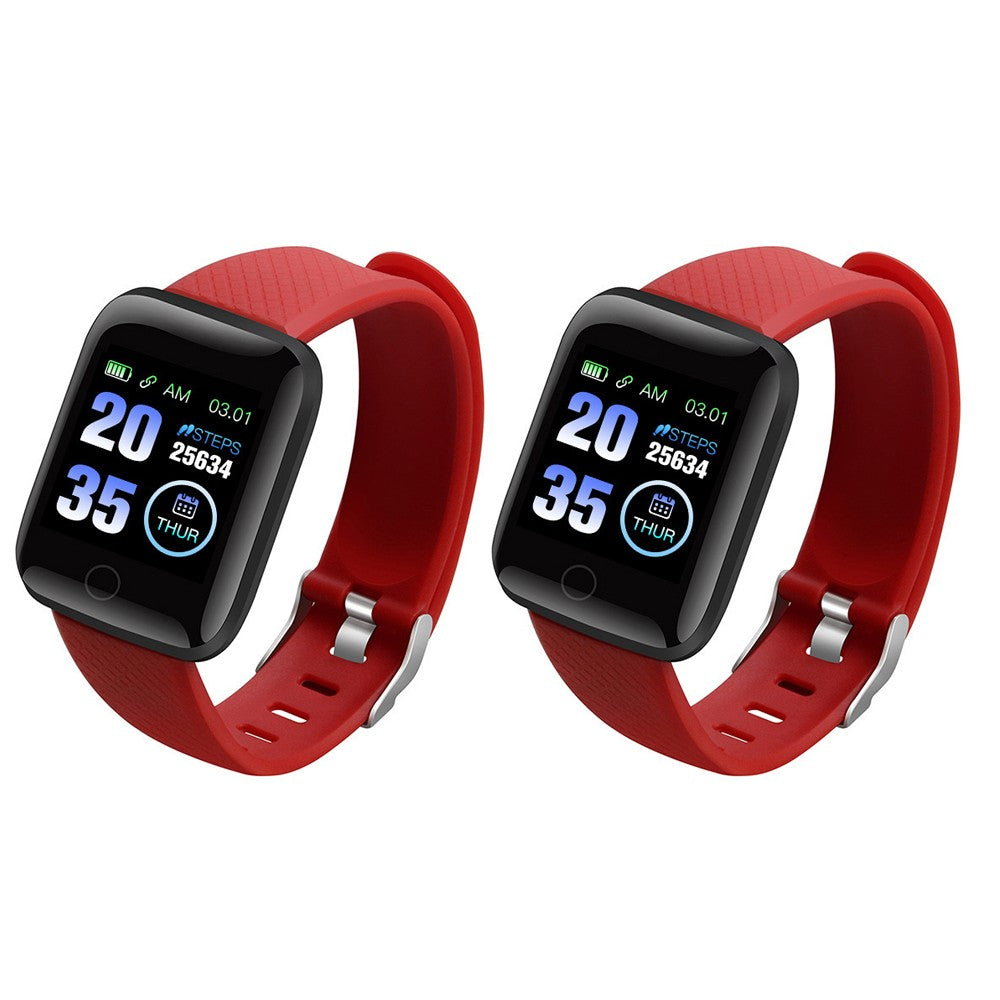 2Pcs 116plus Smart Watch Sports Fitness Tracker with Heart Rate Monitor - Red