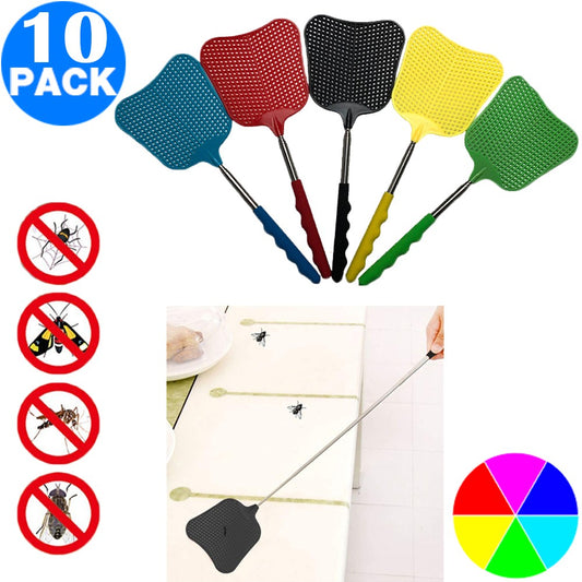 10 Pack Manual Telescopic Fly Swatter Flyswatter with Extendable Stainless Steel Pole