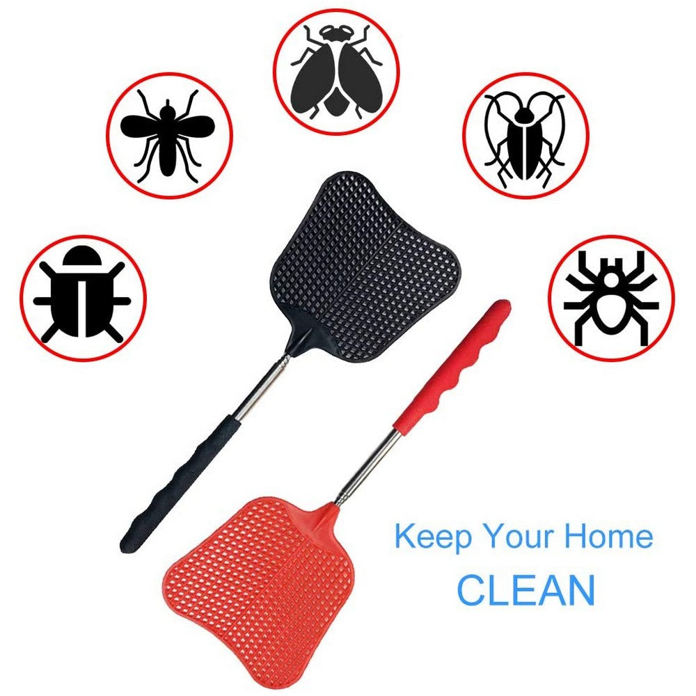 10 Pack Manual Telescopic Fly Swatter Flyswatter with Extendable Stainless Steel Pole