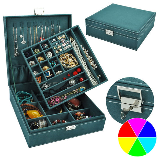 Extra Large Velvet Square Jewelry Box Earrings Organizer Bracelets Storage Case Rings Holder with Lock and Key and 8 Necklace Hangers