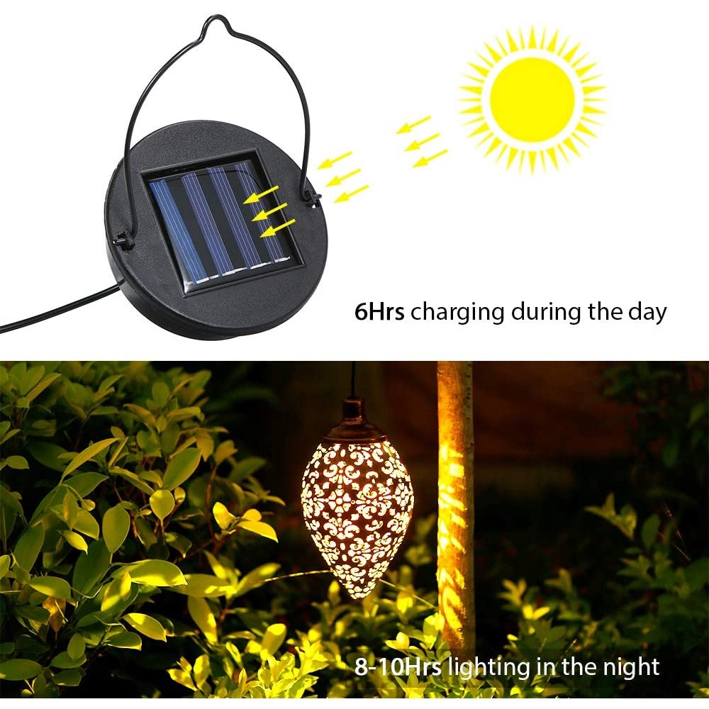 2 X 1 LED Hanging Lantern Solar Powered Lights Warm White Lamp with Handle for Garden Patio Path