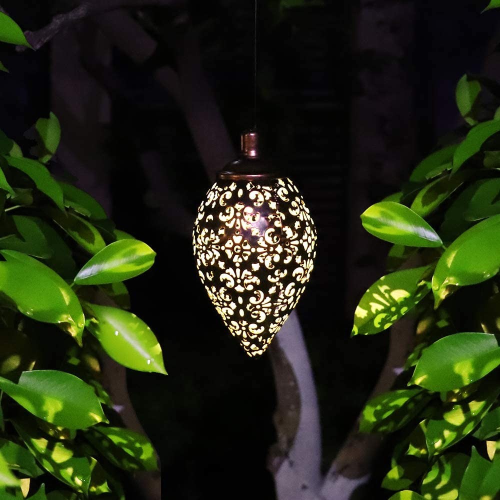 2 X 1 LED Hanging Lantern Solar Powered Lights Warm White Lamp with Handle for Garden Patio Path