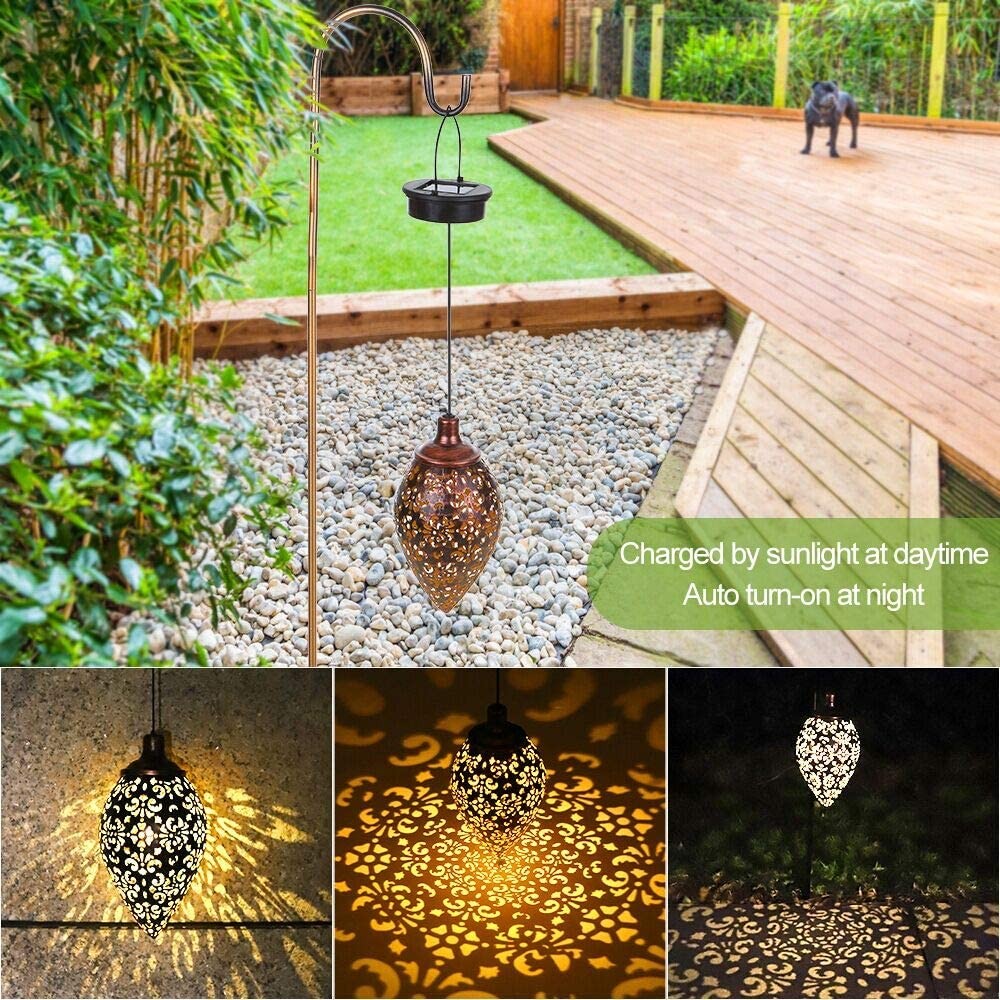 2 X 1 LED Hanging Lantern Solar Powered Lights Warm White Lamp with Handle for Garden Patio Path