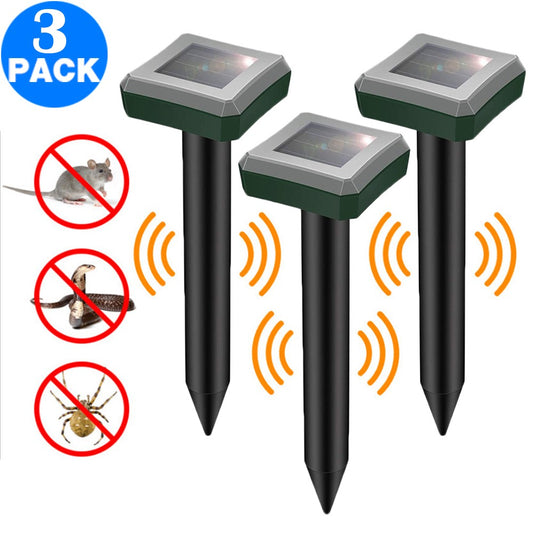 3 X Outdoor Solar Powered Ultrasonic Mole Repeller for Lawn Garden Yard