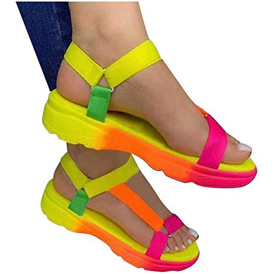 Womens Summer Platform Sandals Ankle Strap Open Toe Strappy Sandals Beach Shoes Multicolor