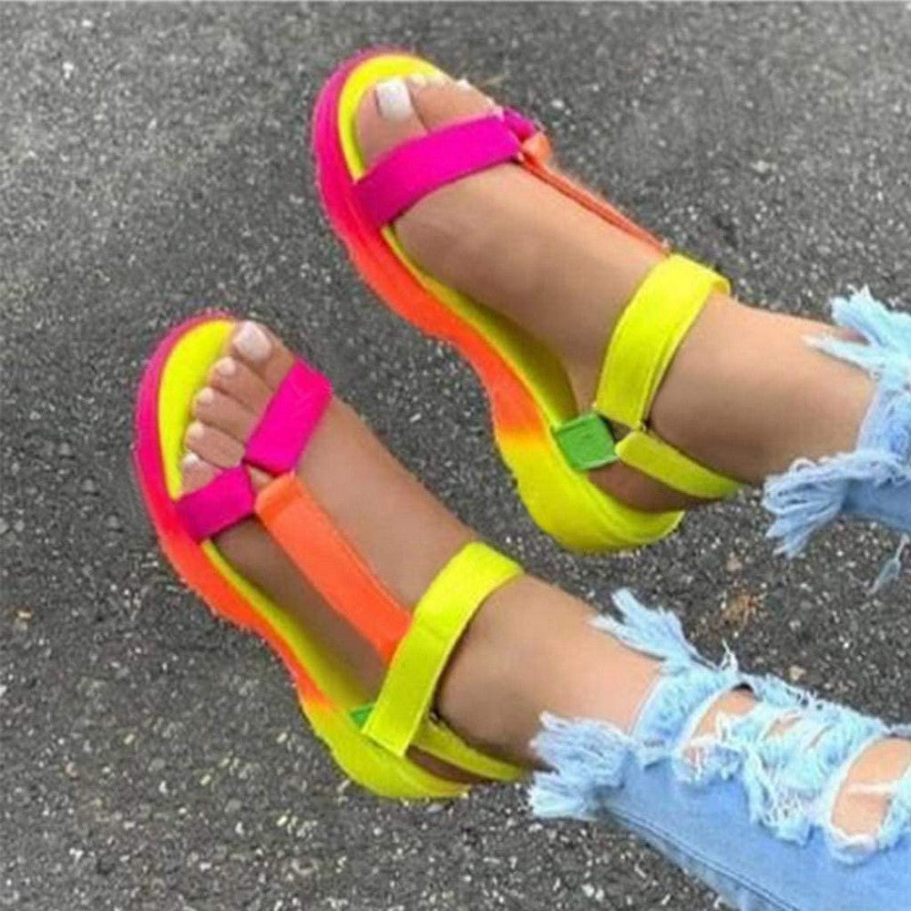 Womens Summer Platform Sandals Ankle Strap Open Toe Strappy Sandals Beach Shoes Multicolor