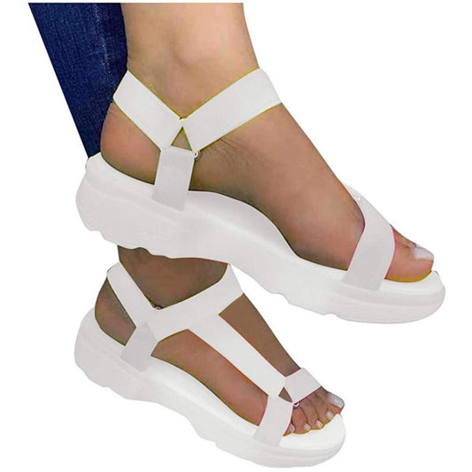 Womens Summer Platform Sandals Ankle Strap Open Toe Strappy Sandals Beach Shoes White