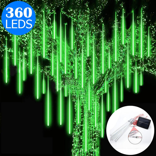 10 Tube 360 LEDs Solar Powered Lights Christmas Decoration Lamps Meteor Shower Rain Lights for Christmas Holiday Party Home Patio Party Green