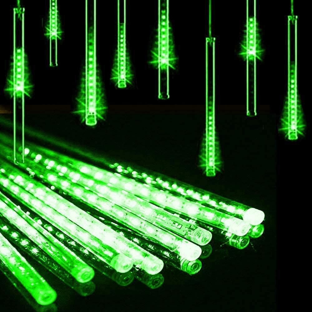 10 Tube 360 LEDs Solar Powered Lights Christmas Decoration Lamps Meteor Shower Rain Lights for Christmas Holiday Party Home Patio Party Green