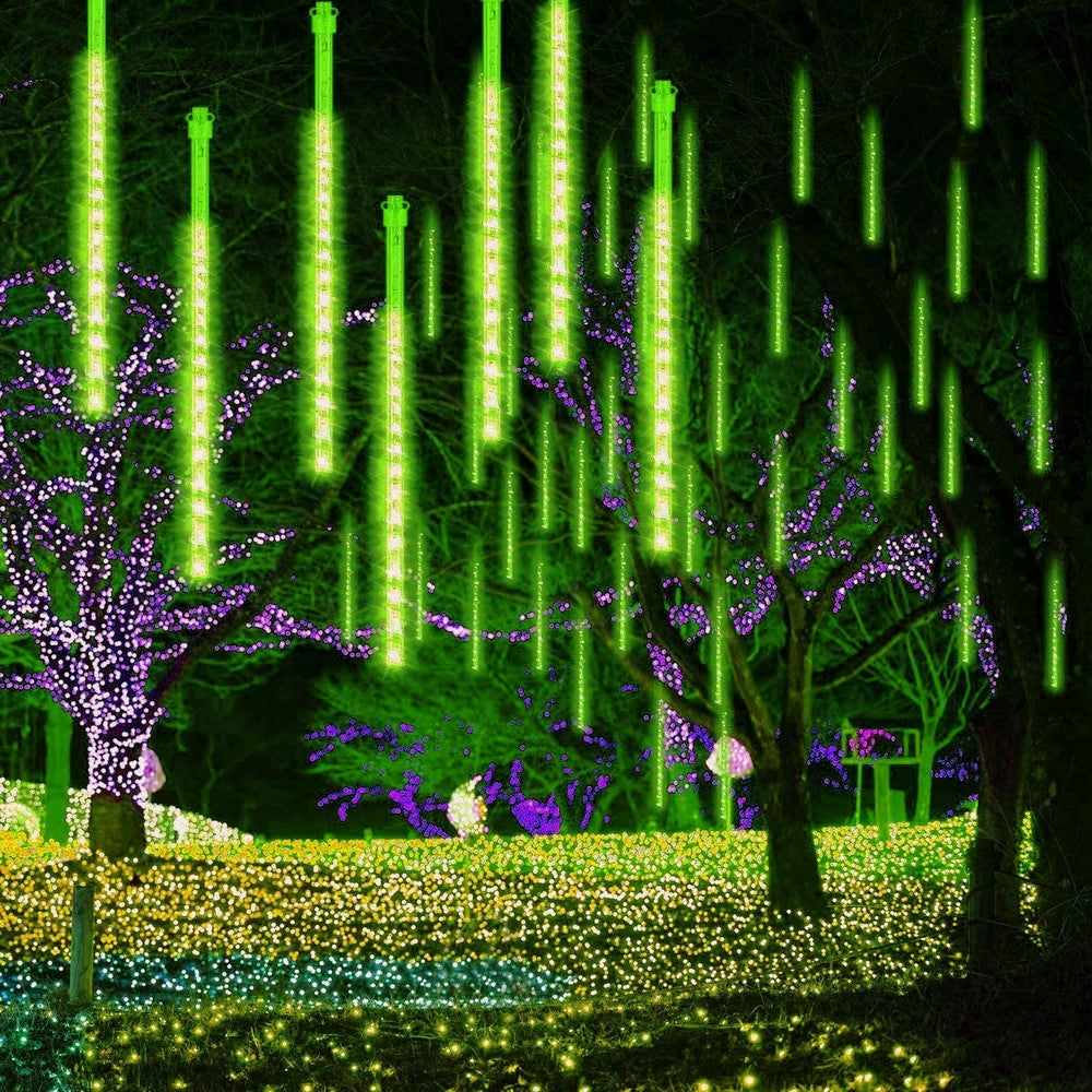 10 Tube 360 LEDs Solar Powered Lights Christmas Decoration Lamps Meteor Shower Rain Lights for Christmas Holiday Party Home Patio Party Green