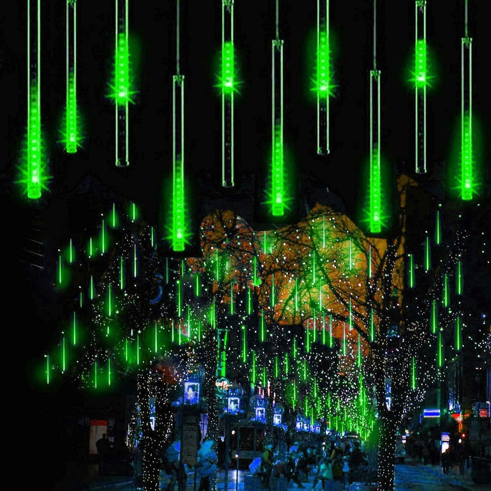 10 Tube 360 LEDs Solar Powered Lights Christmas Decoration Lamps Meteor Shower Rain Lights for Christmas Holiday Party Home Patio Party Green