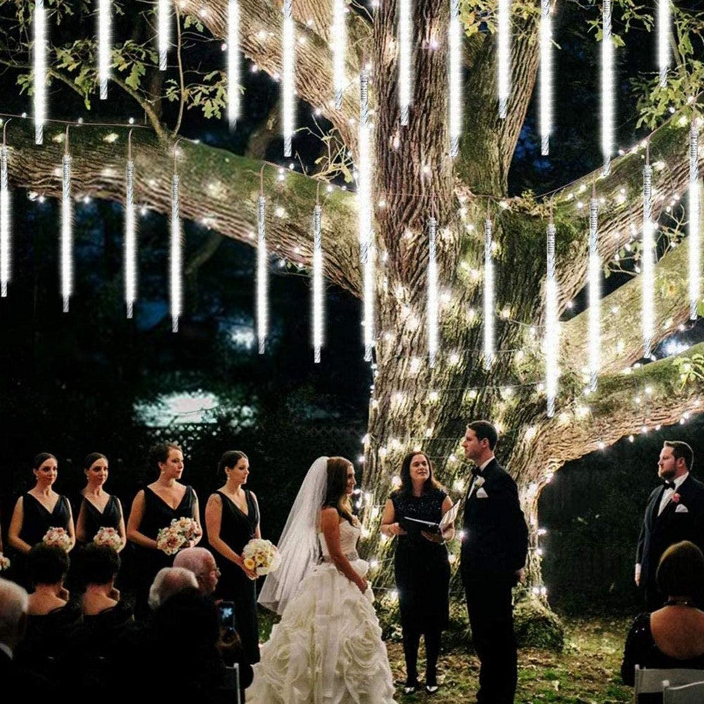 10 Tube 360 LEDs Solar Powered Lights Christmas Decoration Lamps Meteor Shower Rain Lights for Christmas Holiday Party Home Patio Party White