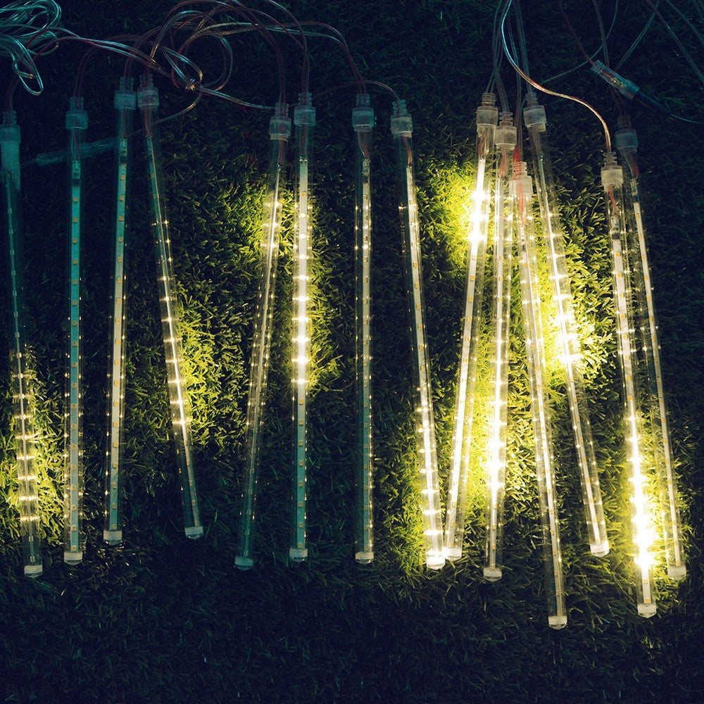 10 Tube 360 LEDs Solar Powered Lights Christmas Decoration Lamps Meteor Shower Rain Lights for Christmas Holiday Party Home Patio Party Warm White