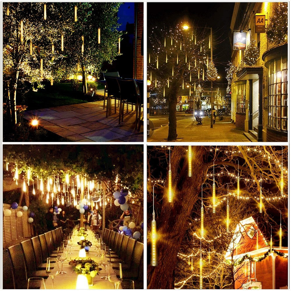 10 Tube 360 LEDs Solar Powered Lights Christmas Decoration Lamps Meteor Shower Rain Lights for Christmas Holiday Party Home Patio Party Warm White