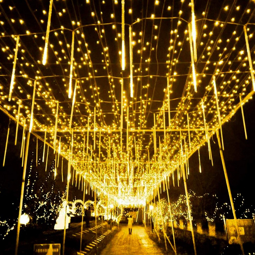 10 Tube 360 LEDs Solar Powered Lights Christmas Decoration Lamps Meteor Shower Rain Lights for Christmas Holiday Party Home Patio Party Warm White