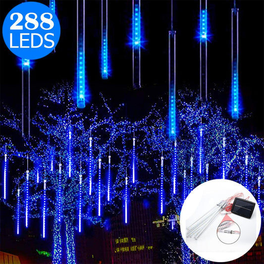 8 Tube 288 LEDs Solar Powered Lights Christmas Decoration Lamps Meteor Shower Rain Lights for Christmas Holiday Party Home Patio Party Blue