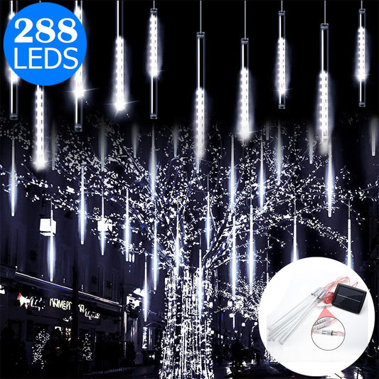 8 Tube 288 LEDs Solar Powered Lights Christmas Decoration Lamps Meteor Shower Rain Lights for Christmas Holiday Party Home Patio Party White
