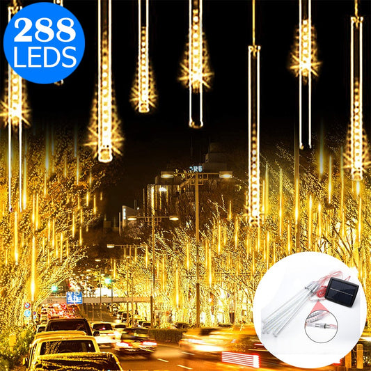 8 Tube 288 LEDs Solar Powered Lights Christmas Decoration Lamps Meteor Shower Rain Lights for Christmas Holiday Party Home Patio Party Warm White