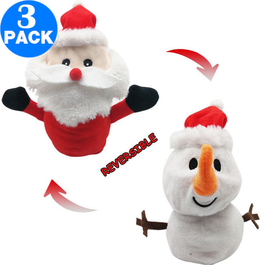 3 X Christmas Reversible Santa Claus Snowman Plushie Toy Kids Toy