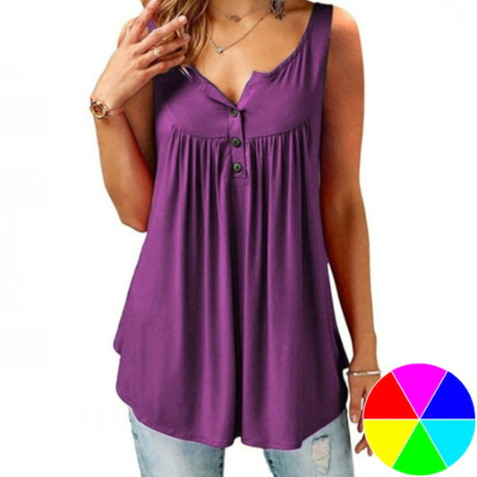 Women Casual Solid Colour Sleeveless Button Up Shirts Loose Tops