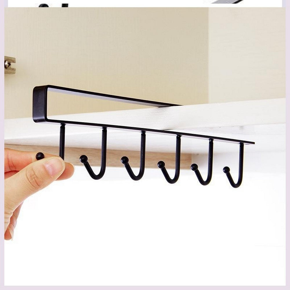 2 X Kitchen Under Cabinet Hanger Rack Mugs Shelf with 6 Hooks