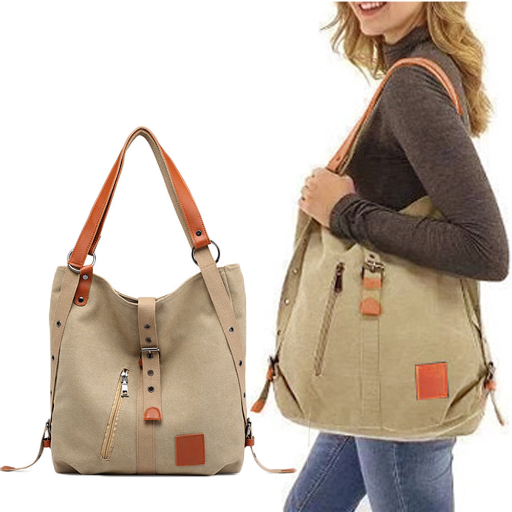 Women Practical Multifunction Handbag Backpack Shoulder Bag Khaki