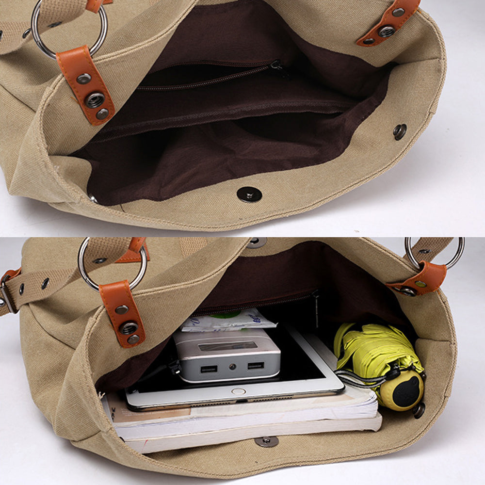 Women Practical Multifunction Handbag Backpack Shoulder Bag Khaki