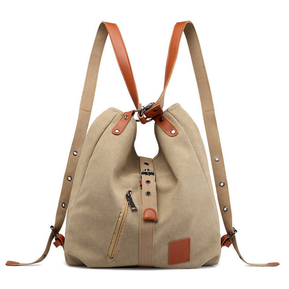 Women Practical Multifunction Handbag Backpack Shoulder Bag Khaki