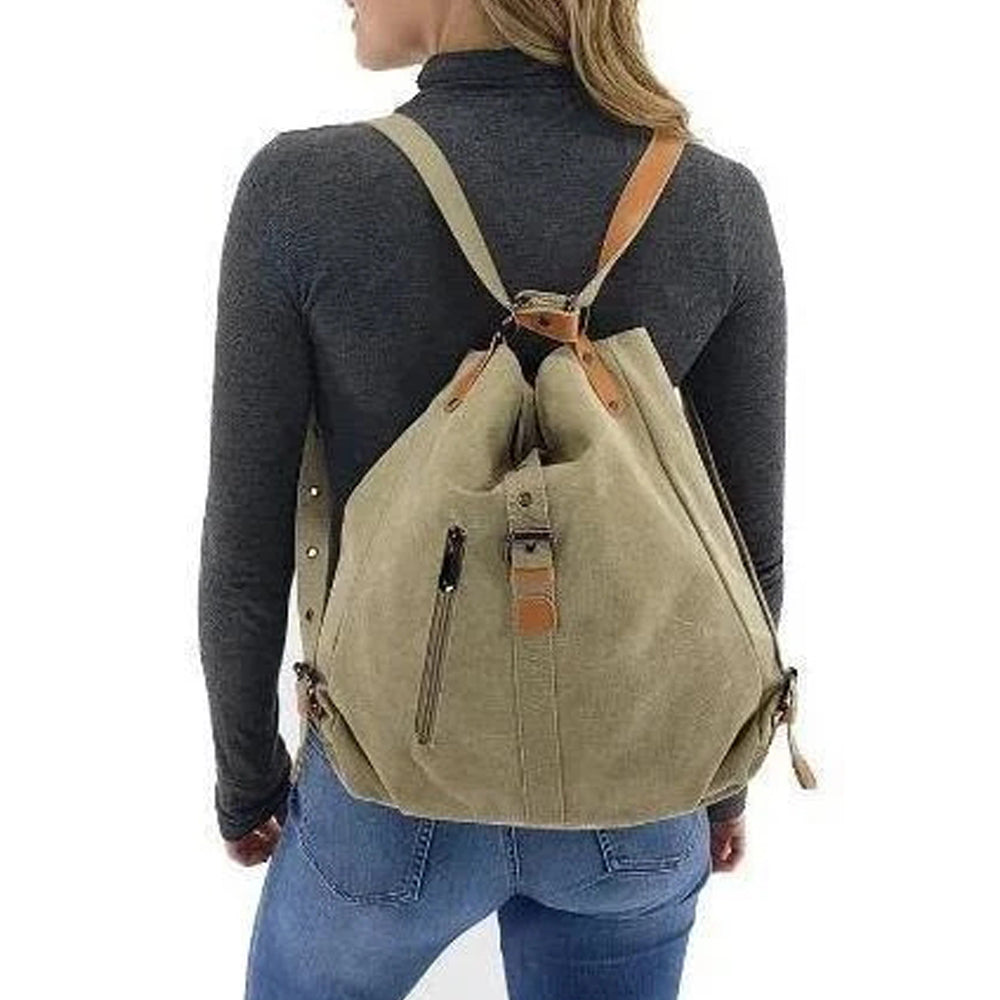 Women Practical Multifunction Handbag Backpack Shoulder Bag Khaki