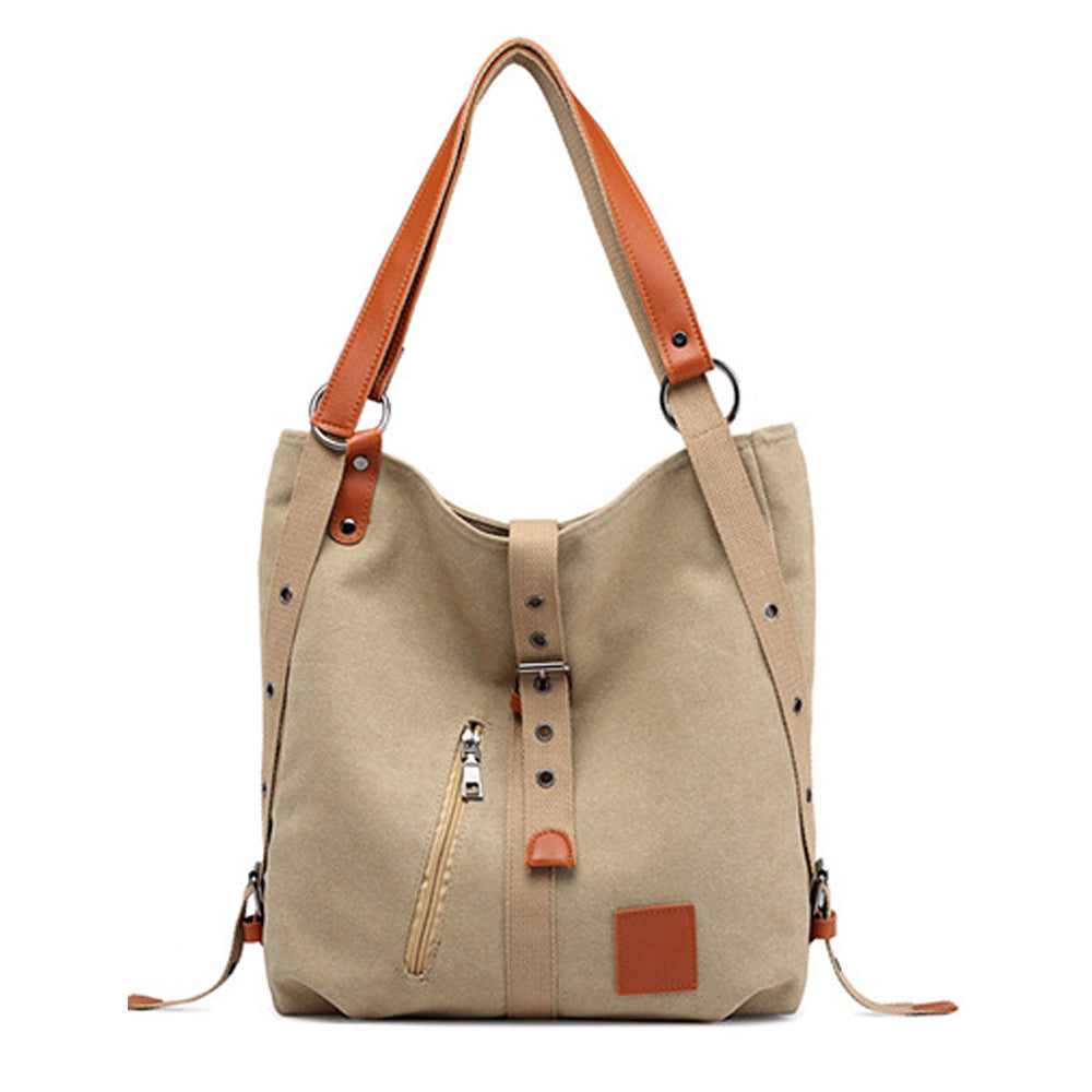 Women Practical Multifunction Handbag Backpack Shoulder Bag Khaki