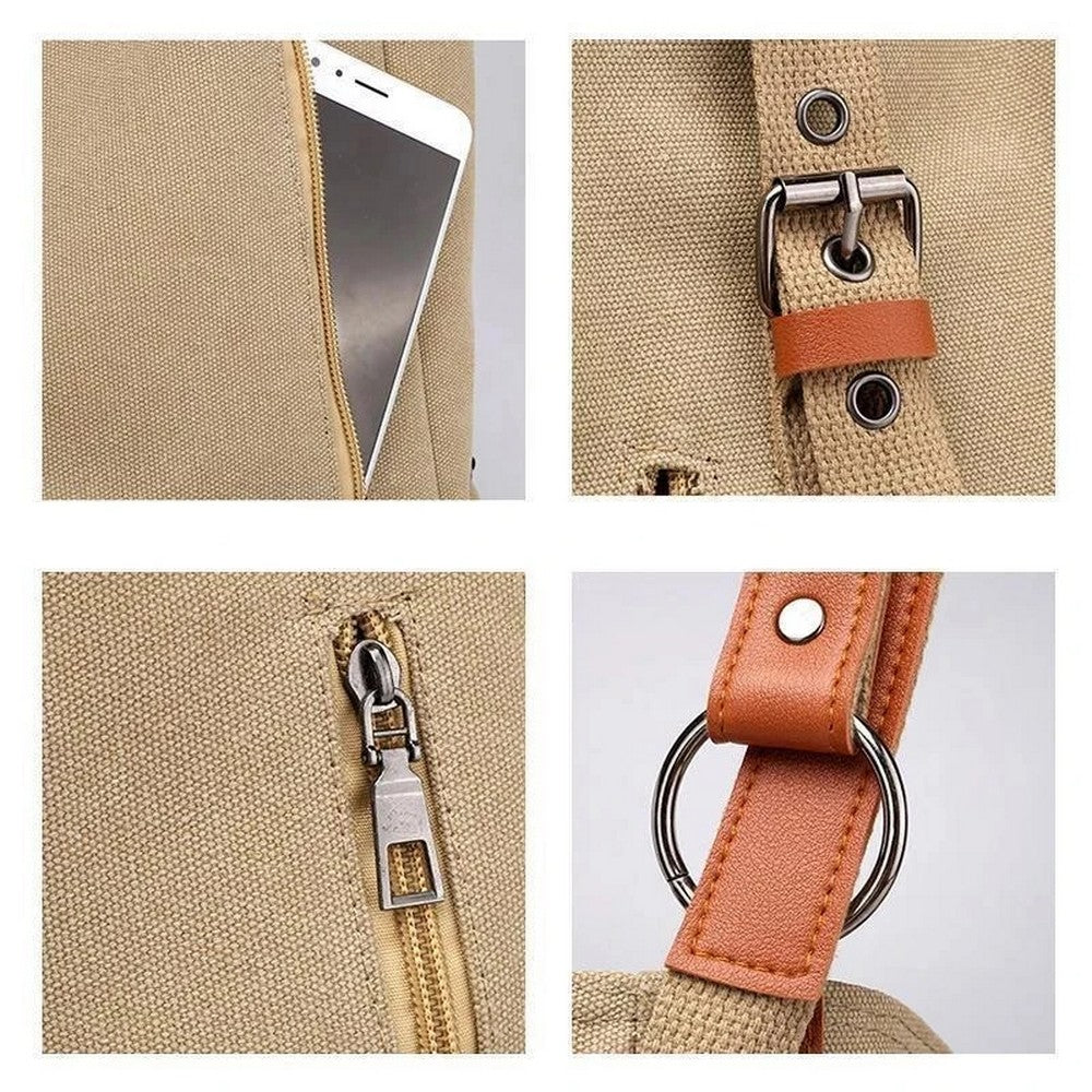 Women Practical Multifunction Handbag Backpack Shoulder Bag Khaki