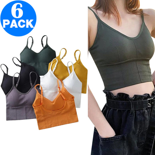 6 X Women Summer Bra with Pads Basic Crop Top without Underwire One Size