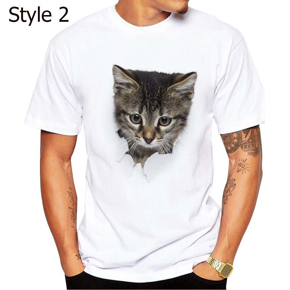 Men 3D Cat Print Tee Cute Round Neck Short Sleeve T Shirt