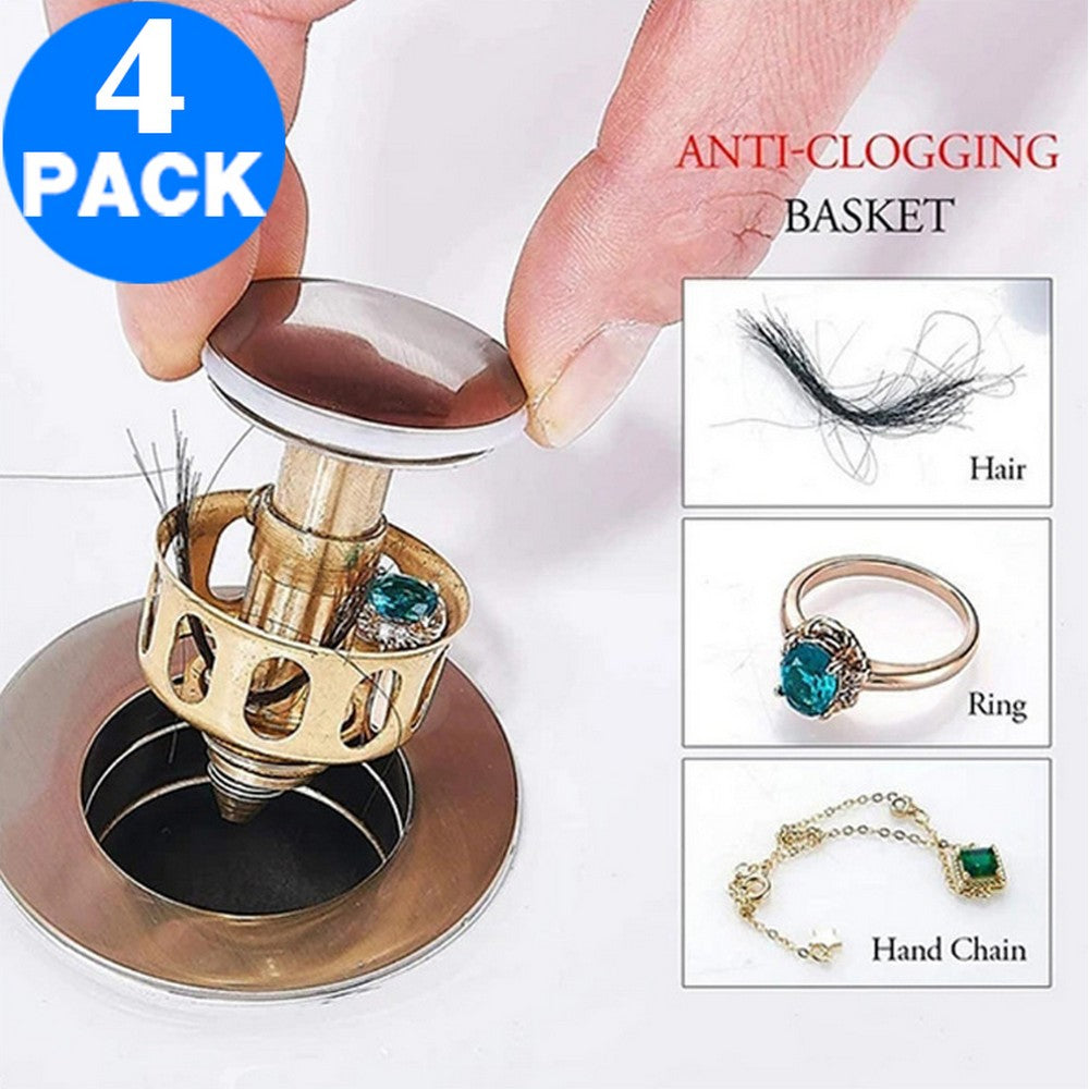 4 Pack 2 in 1 Wash Basin Bounce Drain Filter Pop Up Sink Drain Plug