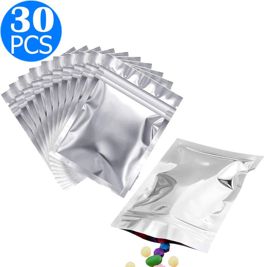 30PCS 160mic Resealable Mylar Bags Zip Lock Food Storage Foil Pouch Both Sides Not Visible