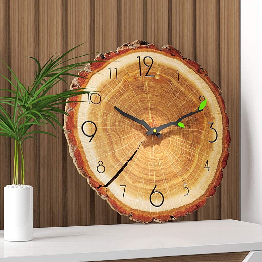 12 Inch Annual Ring Wall Clock Creative Battery Operated Silent Clock Home Decorative for Kids Room Living Room Style 2