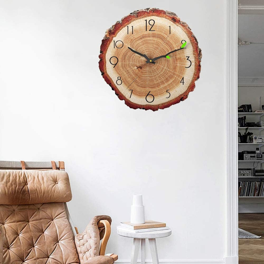 12 Inch Annual Ring Wall Clock Creative Battery Operated Silent Clock Home Decorative for Kids Room Living Room Style 2