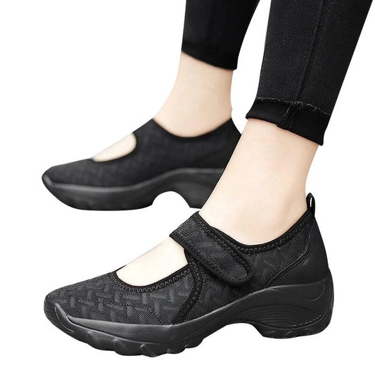 Women Summer Breathable Mesh Light Shoes Wedge Platform Walking Shoes Black