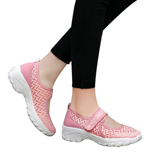 Women Summer Breathable Mesh Light Shoes Wedge Platform Walking Shoes Pink
