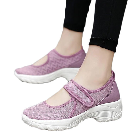 Women Summer Breathable Mesh Light Shoes Wedge Platform Walking Shoes Purple
