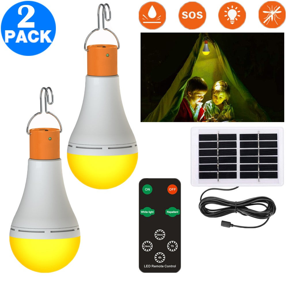 2 Pack 2 In 1 Outdoor Portable Camping Light Bulb LED Solar Power Mosquito Repellent Lamp with Remote